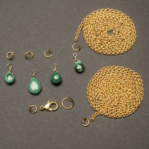 Nancy Chase's Waist Chain with Malachite Drops - , Contemporary Wire Jewelry, Loops, Wire Loop, Wrapped Wire Loop, Beads, Cut the wire into two pieces